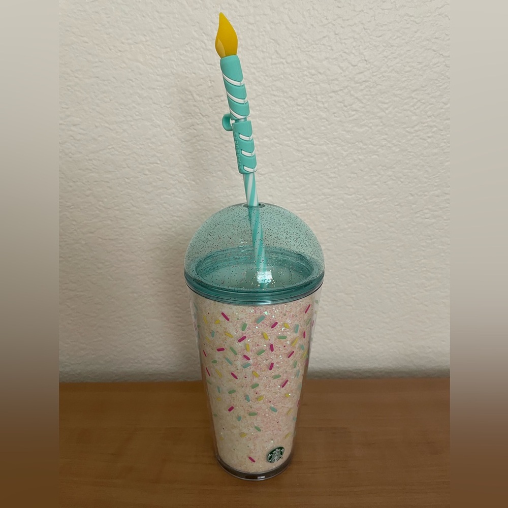 Starbucks Birthday Cup with Candle Straw Cover NWT